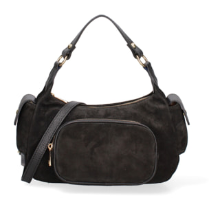 Borsa a spalla da donna Made in Italy - Modello Ardena - Pelle scamosciata - 30.0 x 17.0 x 12.0 cm