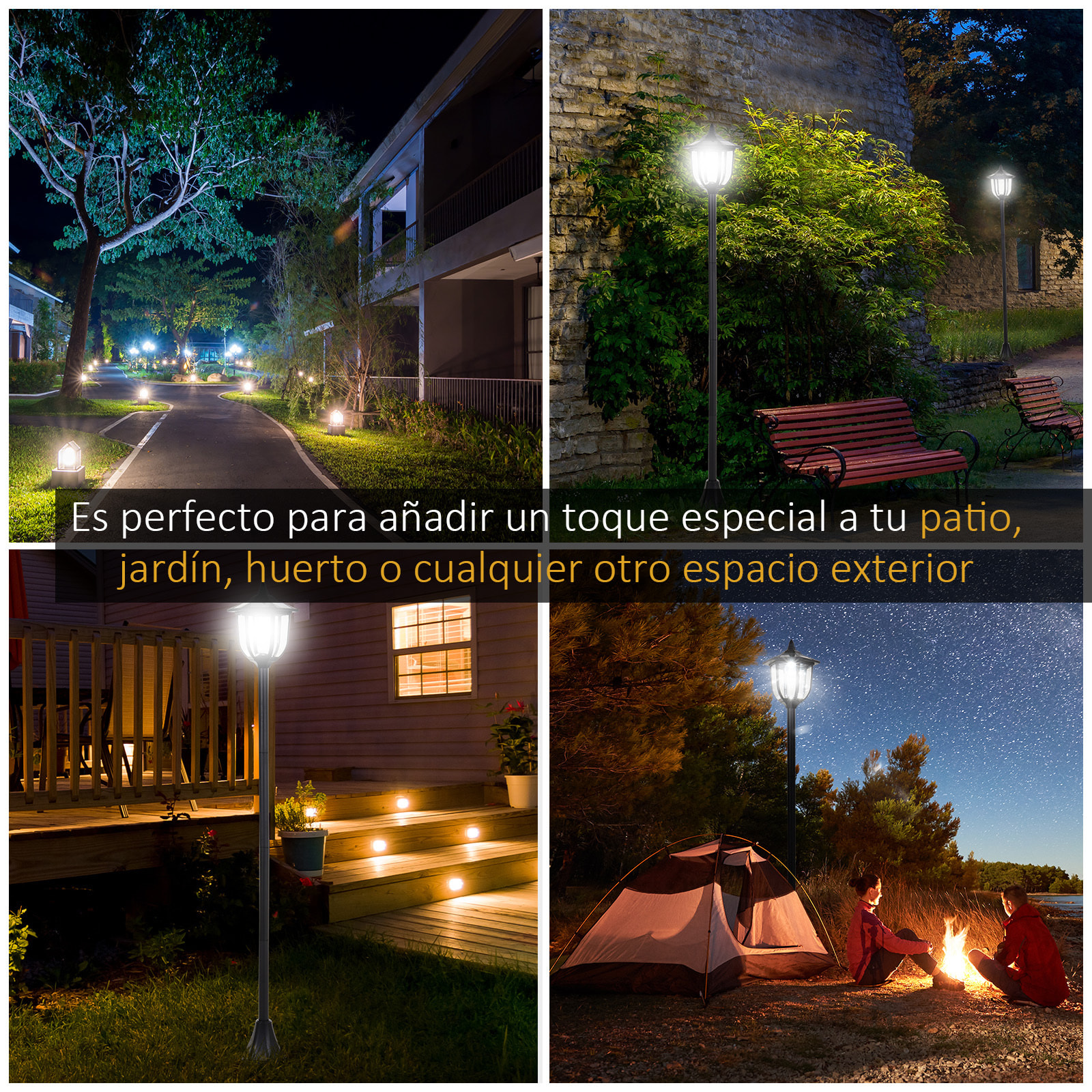 Farola Solar Luz Solar para Jardín con Panel Solar Encendido Automático y Marco de Acero Inoxidable para Terraza Patio 18x18x160 cm Negro