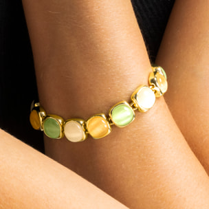 Pulsera con Ojo de Gato Multicolor acabado oro 18k