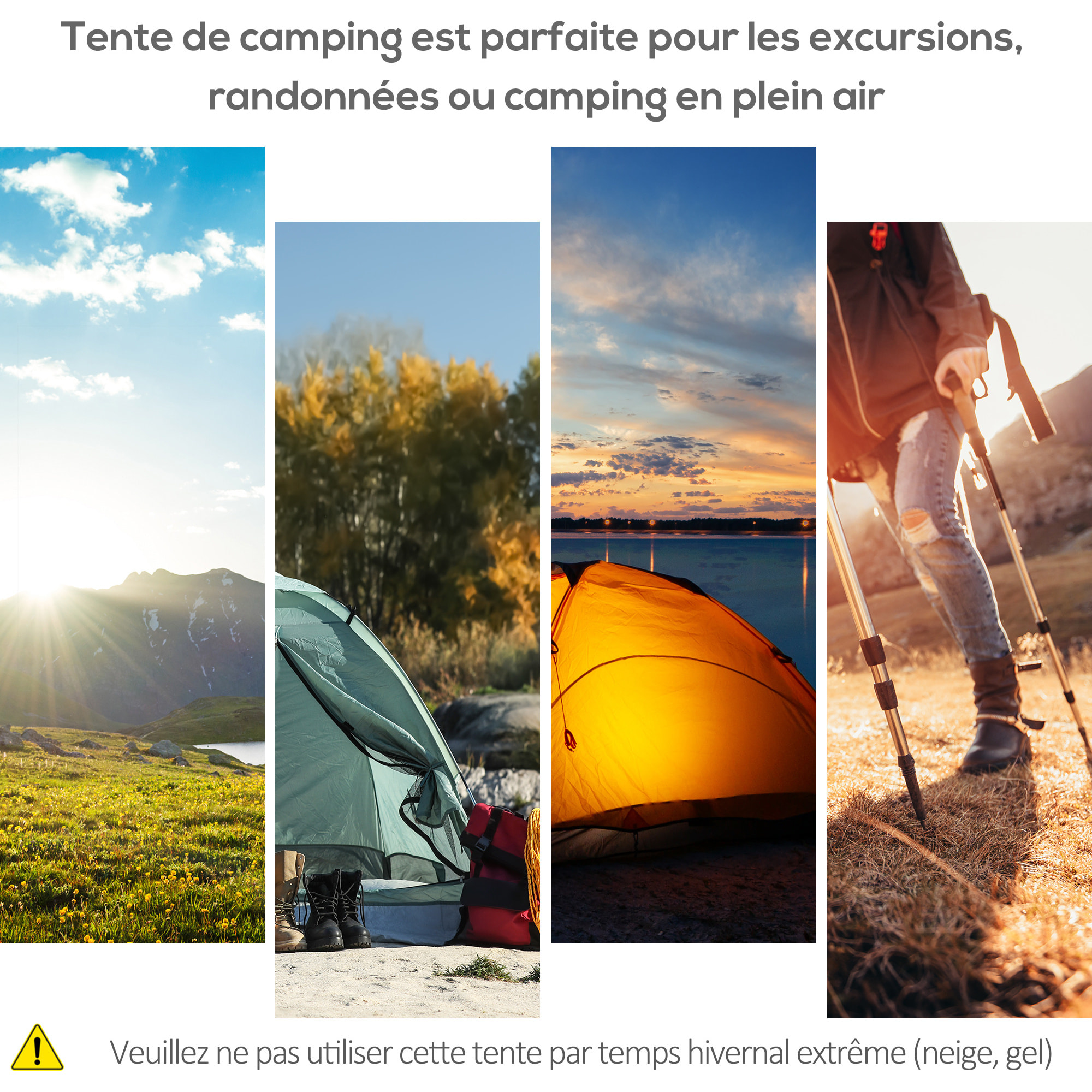 Tente pop up montage instantané - tente de camping 3-4 pers.  - 2 grandes portes - dim. 2,6L x 2,6l x 1,5H m fibre verre polyester oxford vert gris