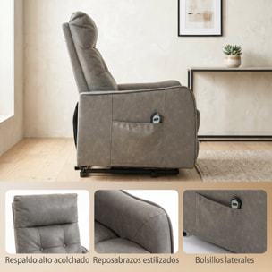 HOMCOM Sillón Relax Reclinable Eléctrico Levanta Personas, Tapizado en Cuero PU, Sillón Elevador con Control Remoto, Asiento de Muelles, Reposapiés, Respaldo Alto, Bolsillos Laterales, Gris Oscuro