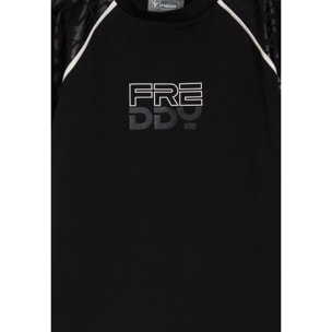 T-shirt bambina con stampa lucida e maniche raglan