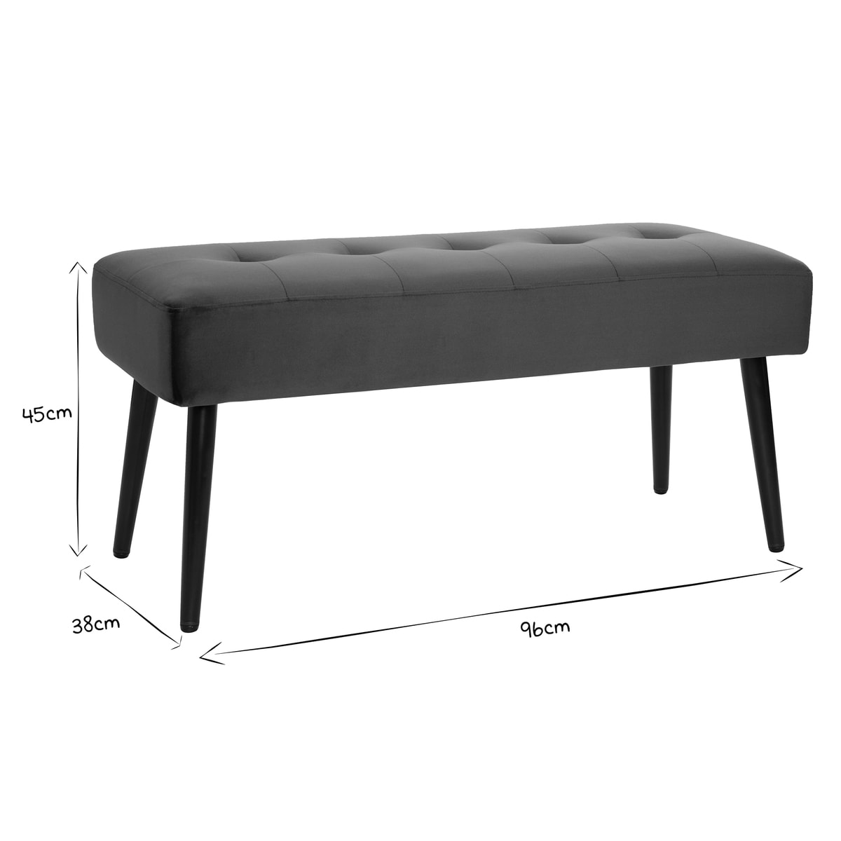 Banc design capitonné en tissu velours bleu nuit et métal noir L96 cm GUESTA