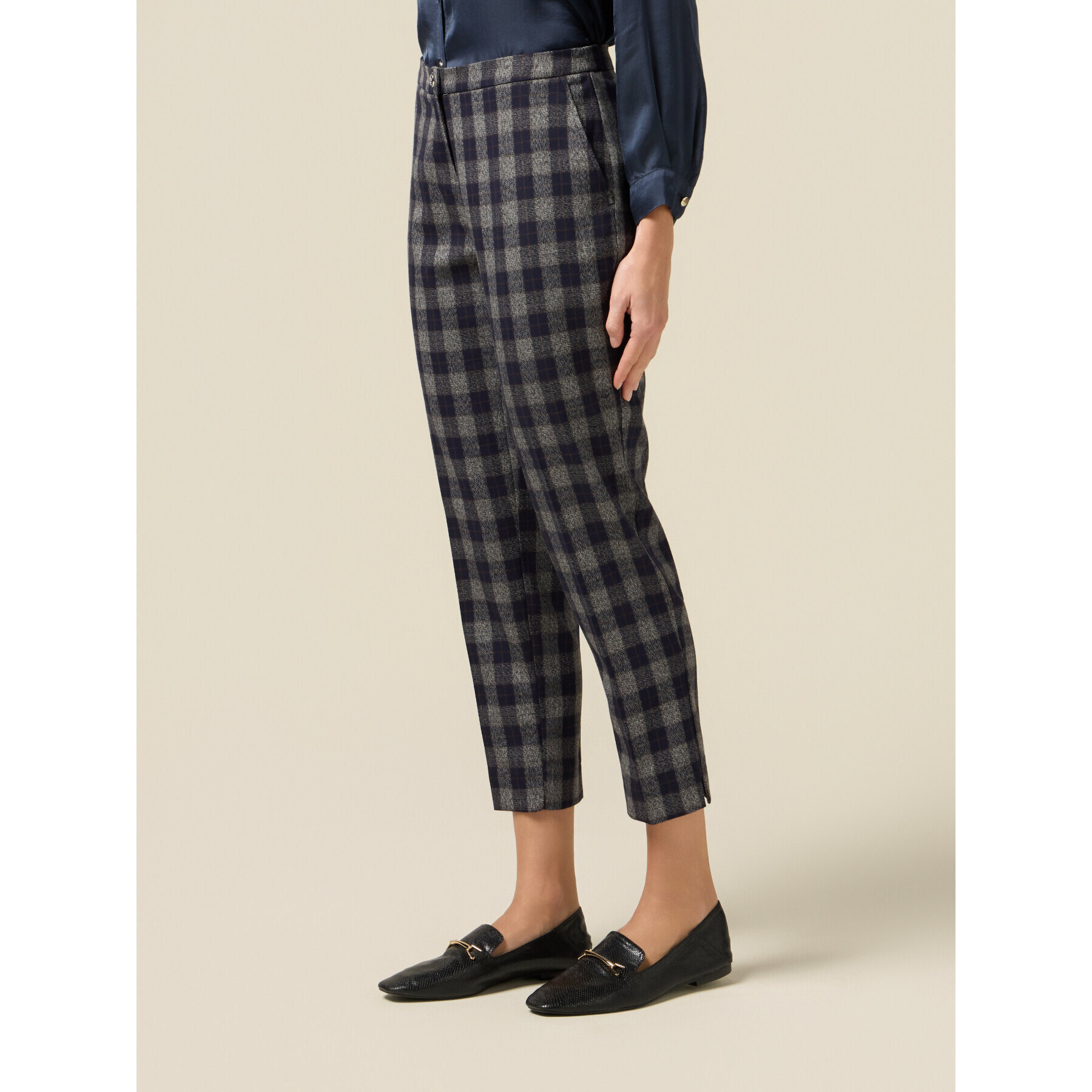 Oltre - Pantalones carrot en franela a cuadros - Azul