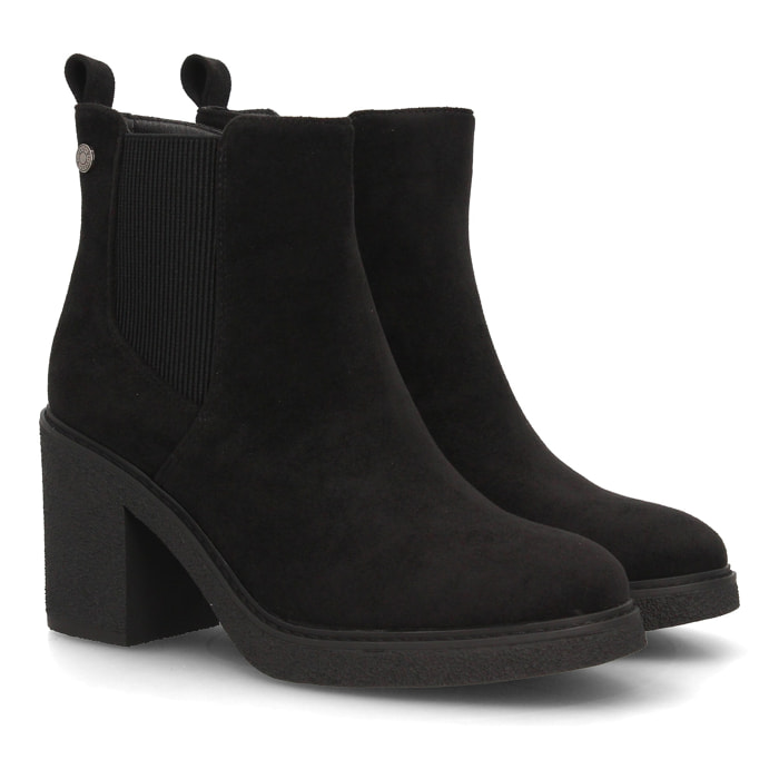 Botines Chelsea Mujer Negros con Plataforma y Tacón Ancho