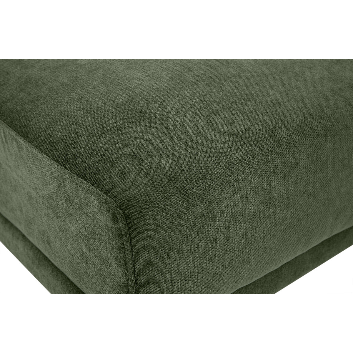 Pouf repose pieds en tissu effet velours vert kaki et métal noir JERRY