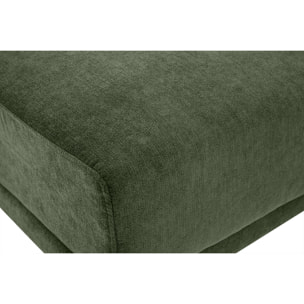Pouf repose pieds en tissu effet velours vert kaki et métal noir JERRY