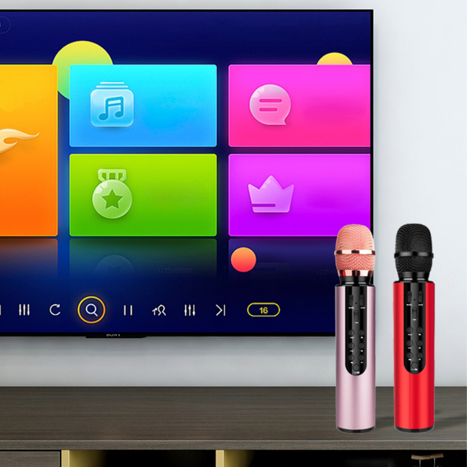 Microfono karaoke con altoparlante integrato, Bluetooth 5.0. Batteria da 2000 mAh. Tipo di condensatore.