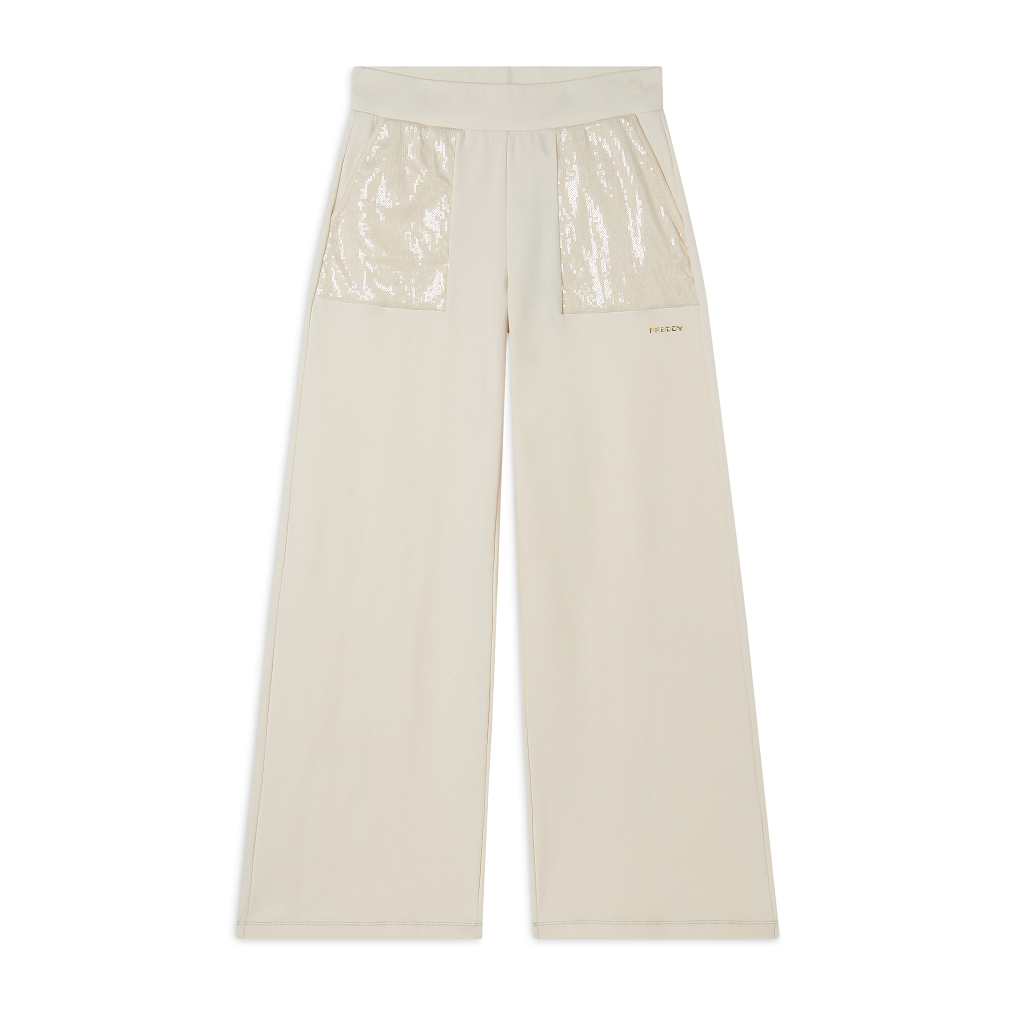 Pantaloni Wide leg con paillettes in French Terry Modal