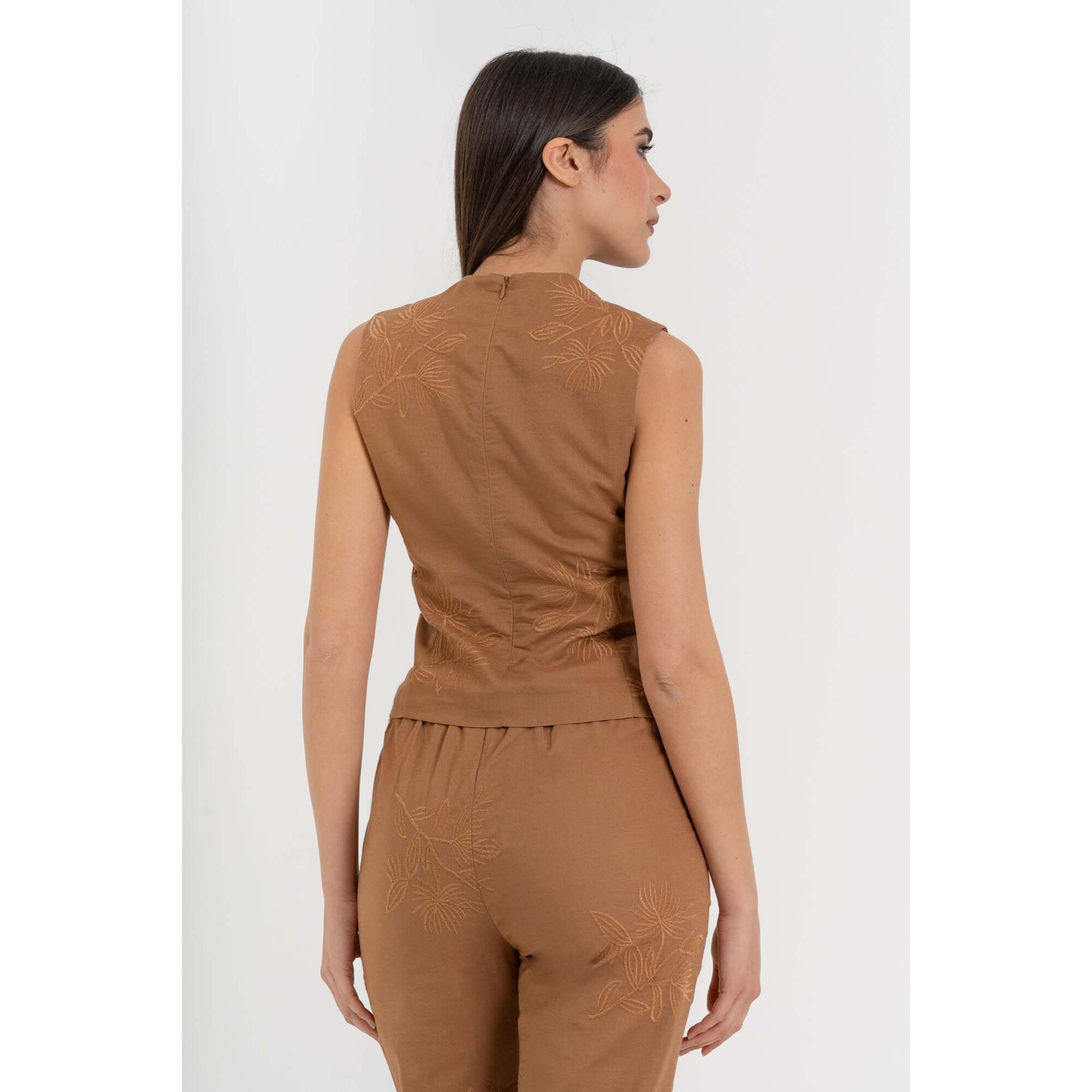 Kocca - Top da donna in cotone e lino con ricamo floreale Donna
