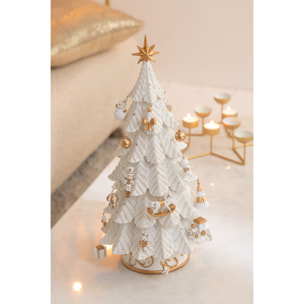J-Line décoration Sapin De Noël - polyrésine - blanc/or - small - LED
