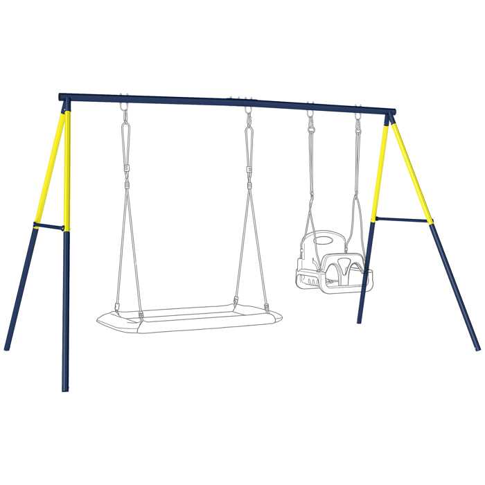 Estructura de Columpio Infantil, Estructura Metálica para 2 Columpios, Resistente para 150 kg, para Asiento, Nido y Escalera de Trepar, para Jardín, Balcón, 260x160x178 cm, Azul