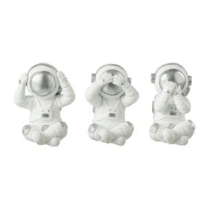 J-Line décoration Astronaute voir/entendre/se taire - polyrésine - blanc/argent - 3 pcs