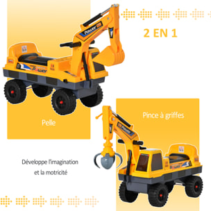 Porteur enfant tractopelle 2-3 ans pelleteuse articulée avec pince incluse effets sonores lumineux PP jaune