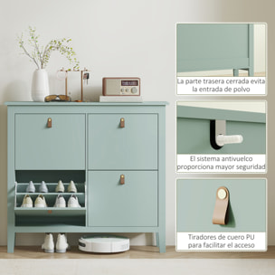 Zapatero Estrecho 4 Puertas, Zapatero Entrada Recibidor, Estantes Ajustables, Tiradores de PU, para 20 Pares de Zapatos, para Pasillo, Espacios Reducidos, 105x24x95,5 cm, Verde Claro