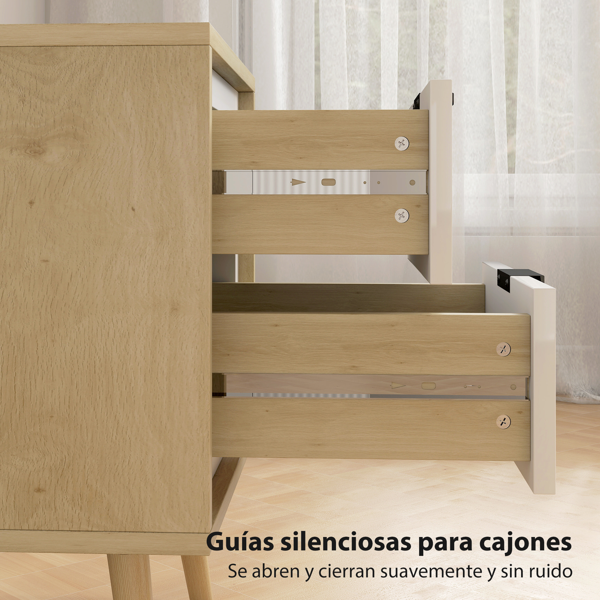 Juego de 2 Mesitas de Noche Modernas, Mesillas de Noche con 2 Cajones con Deslizamiento Silencioso, Patas de Madera, para Dormitorio, Salón, 40x35x50 cm, Blanco Brillo y Roble