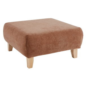 Pouf repose-pieds en tissu effet velours texturé terracotta et bois clair massif L75 cm ODEON