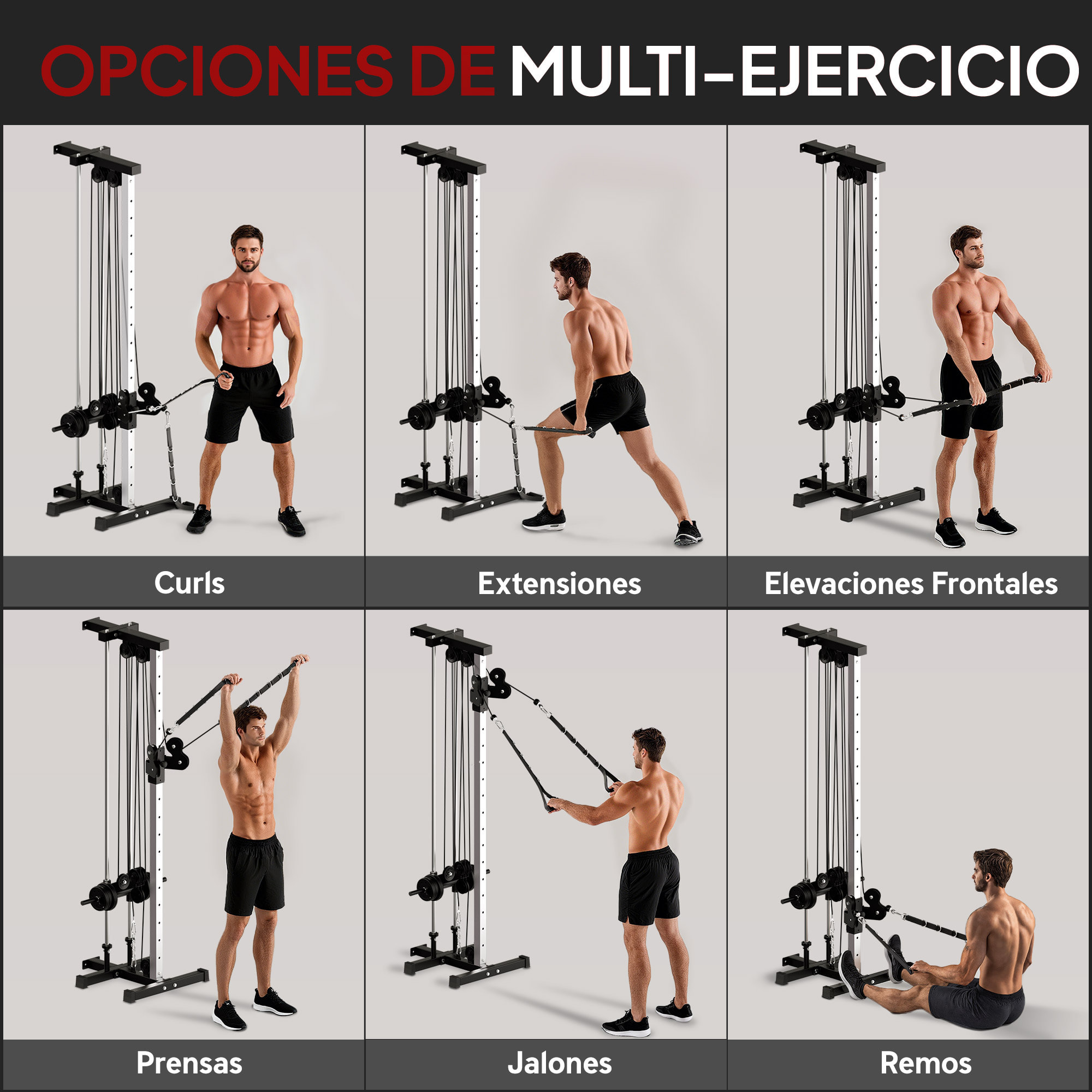 Máquina Polea Alta y Baja de Pared, de Doble Polea Ajustable en 15 Posiciones, Máquina de Musculación, Multifunción Lat Pulldown para Entrenamiento de Fitness en Gimnasio, Casa