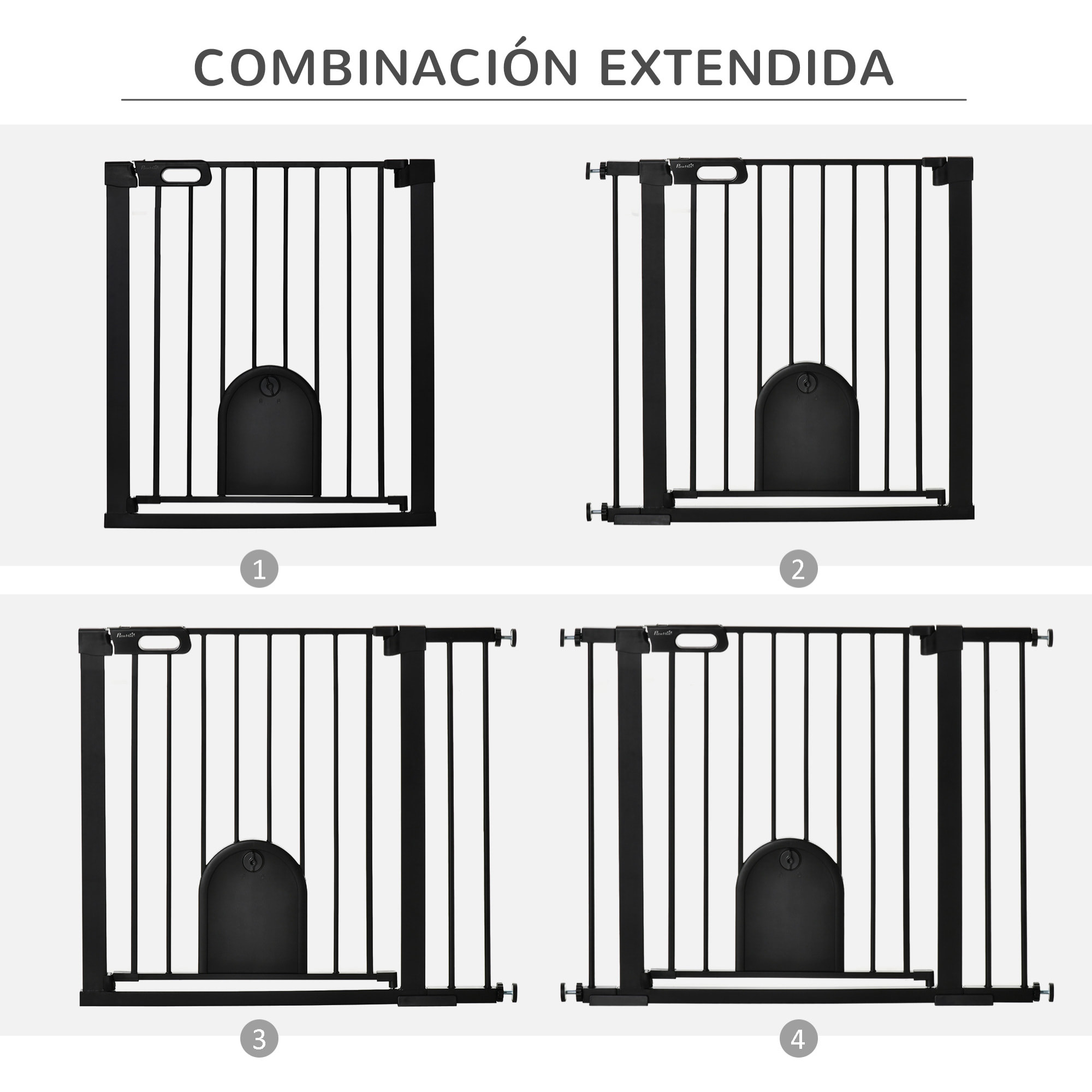 Barrera de Seguridad Perros 75-103cm con 2 Extensiones Cierre Automático Negro