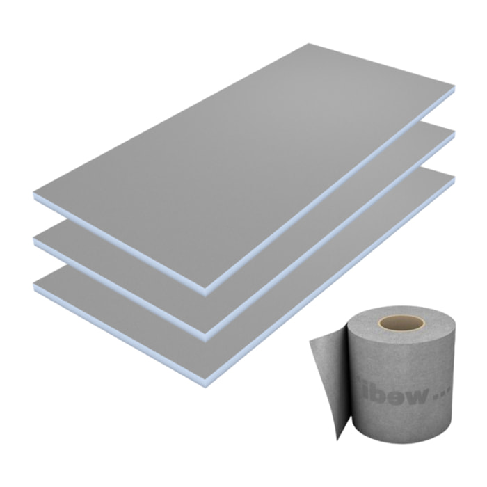 Lot de 3 panneaux de construction WEDI 250 x 60 x 4 cm + bande d'étanchéité
