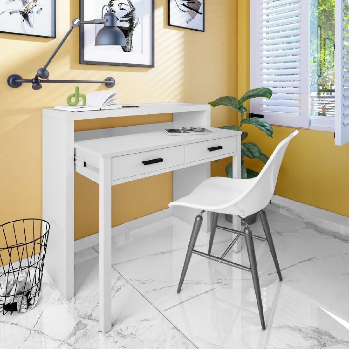 Mesa de escritorio extensible Zira Blanco Artik (Blanco Mate) - Negro