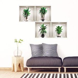 Stickers muraux 3D | Sticker Mural Autocollant effet 3D plantes feuilles de palmiers exotiques - Stickers adhésifs 3D Chambre Salon Trompe l'oeil