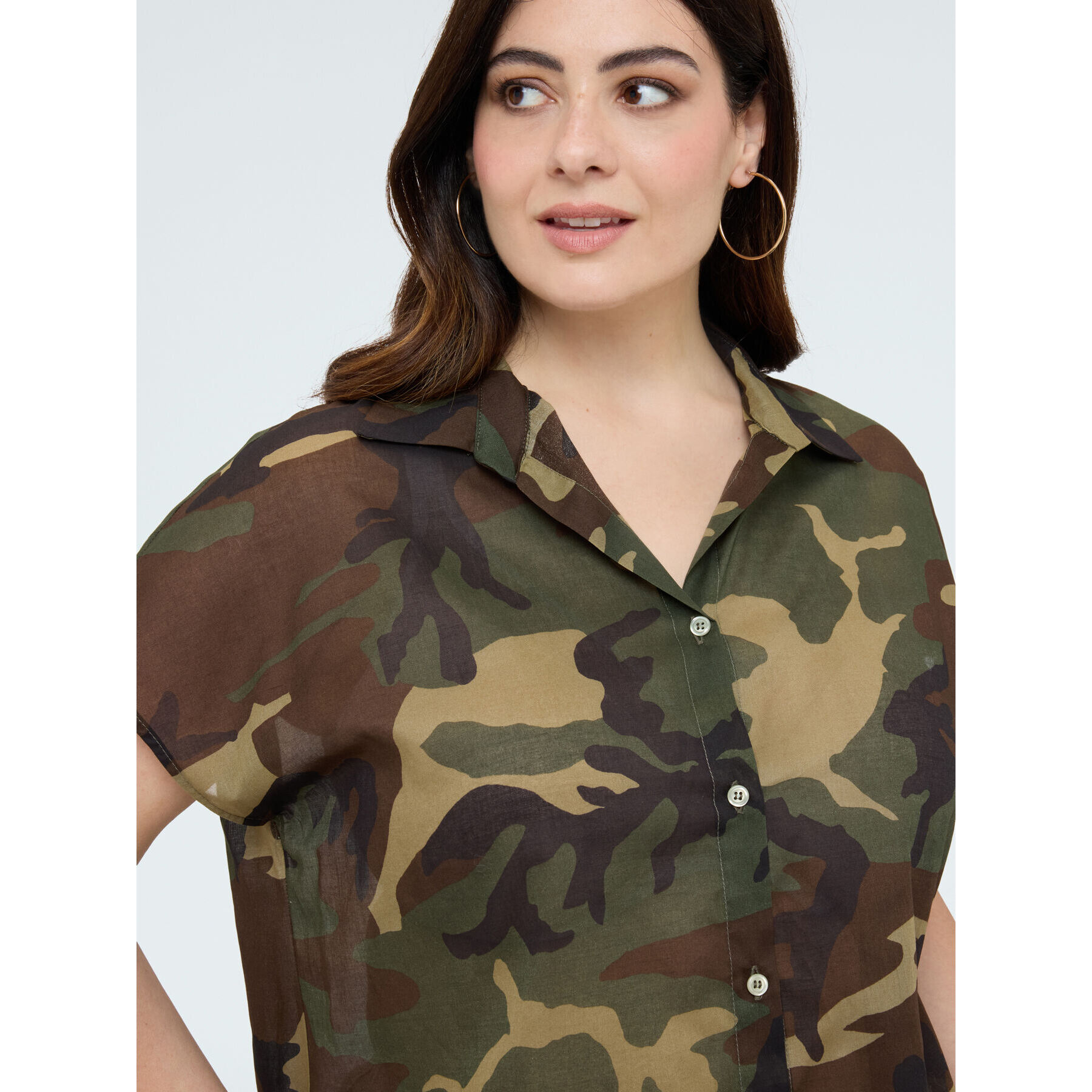 Fiorella Rubino - Camicia camouflage in cotone - Verde militare