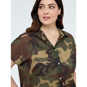 Fiorella Rubino - Camicia camouflage in cotone - Verde militare