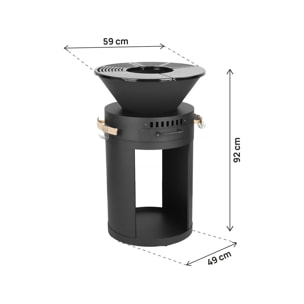 Barbecue plancha brasero a charbon et bois "Cesar" - 49 x 49 x 92 cm - Noir