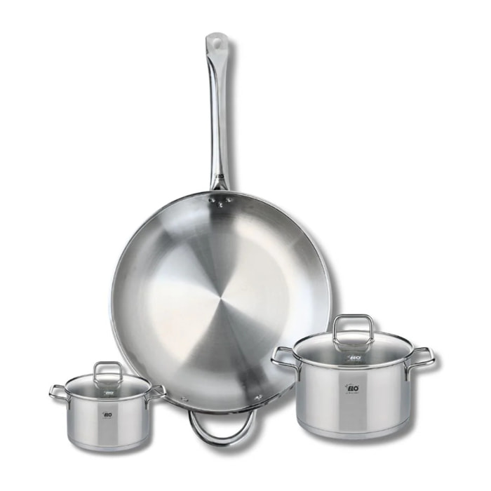 Ensemble de 1 Poêle de cuisson 32 cm et 2 faitouts 12 et 16 cm Elo Profi Citrin