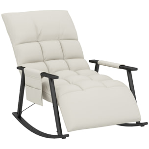 Silla Mecedora con Respaldo y Reposapiés Ajustables Mecedora de Salón Sillón Balancín Tapizado en Microfibra con Bolsillo para Dormitorio 60x134x70 cm Crema