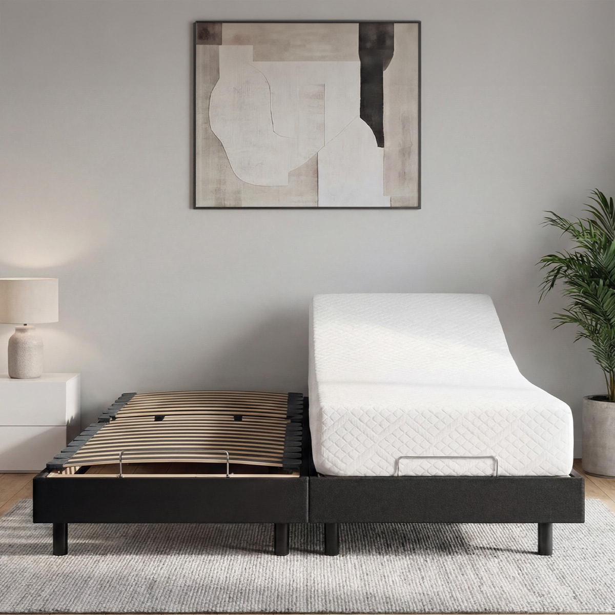 Ensemble Matelas Absolu & Sommier Électrique Flex, 21 cm, Mémoire de Forme, Technologie Bi-Lattes, Confort Personnalisé, Soutien Équilibré, Télécommande Filaire