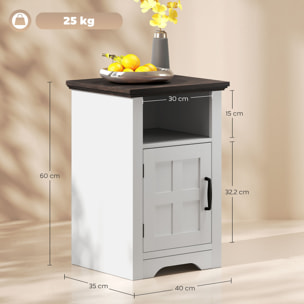 Juego de 2 Mesas Auxiliares para Salón Mesitas de Noche con Puerta Estilo Granero y Estante Abierto Mesas de Centro Pequeñas Rústicas para Dormitorio 40x35x60 cm Blanco