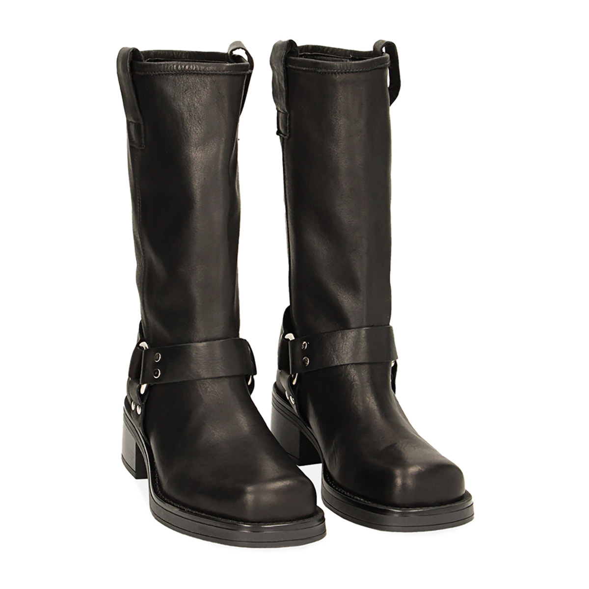 Botines de cuero negro para los moteros
