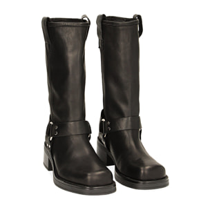 Botines de cuero negro para los moteros