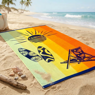 Serviette de plage éponge velours Jacquard - Sully - 90x170cm - 400g/m²