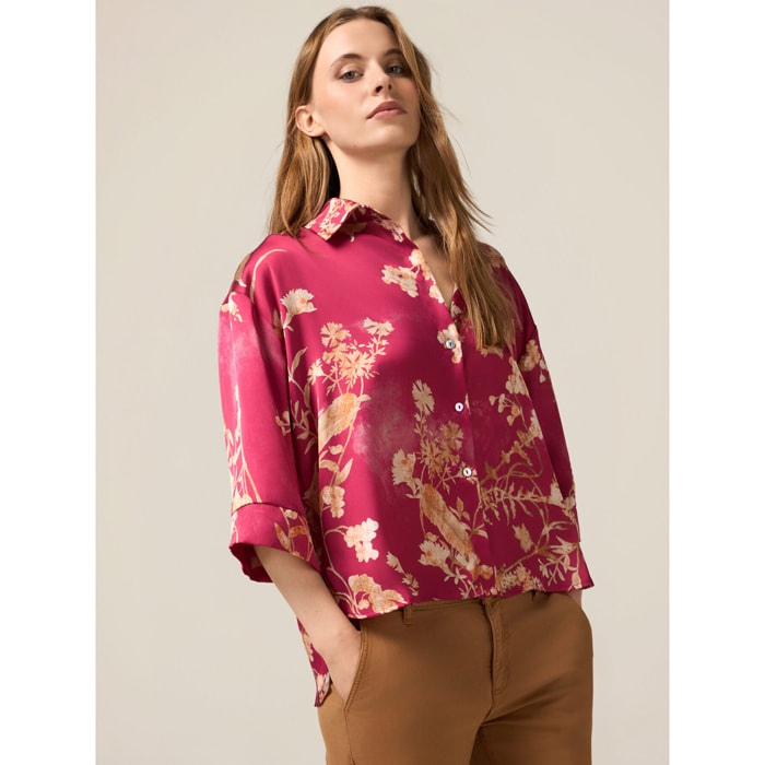 Oltre - Camisa de satén estampada - Fuchsia