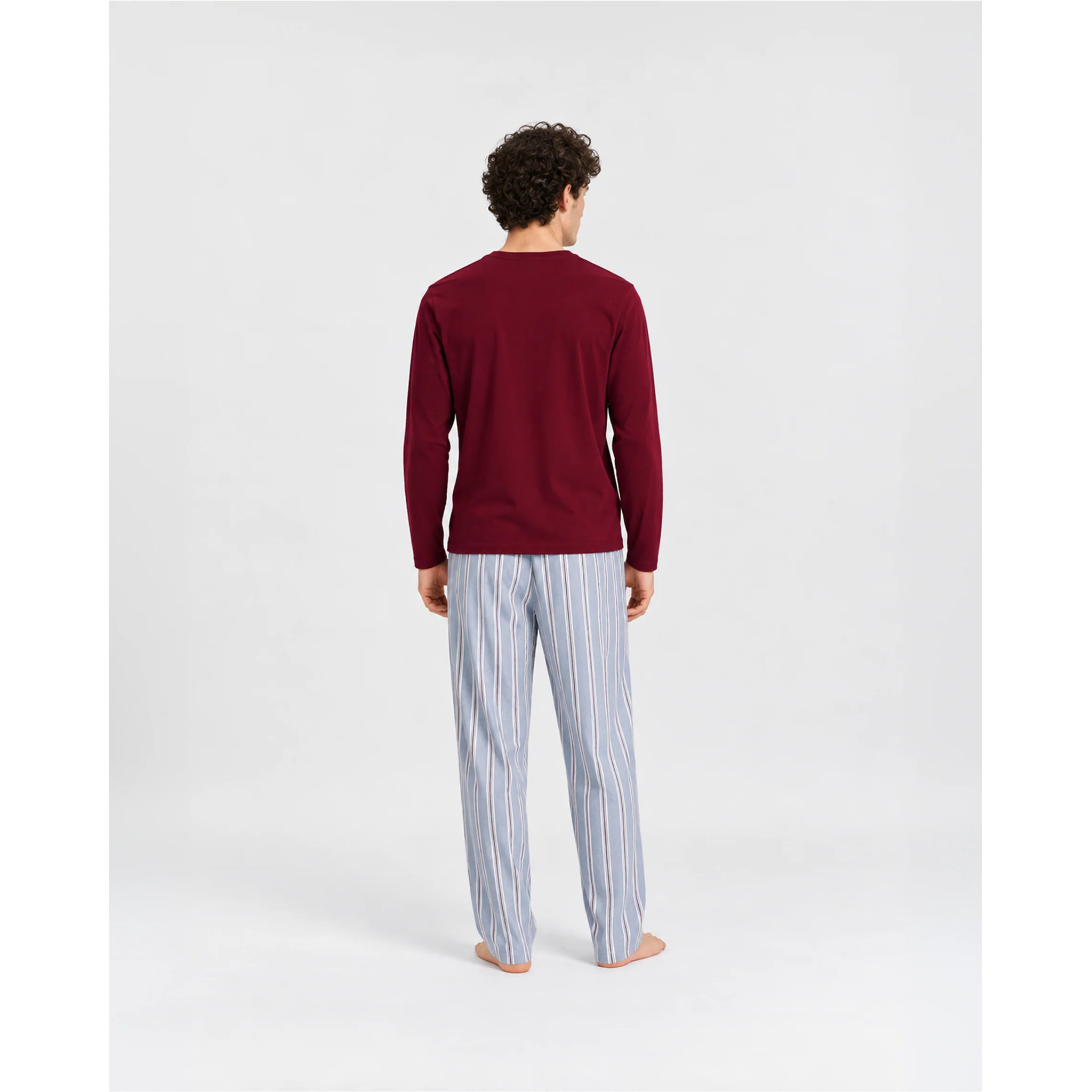 Pigiama lungo in cotone a righe Johan bordeaux