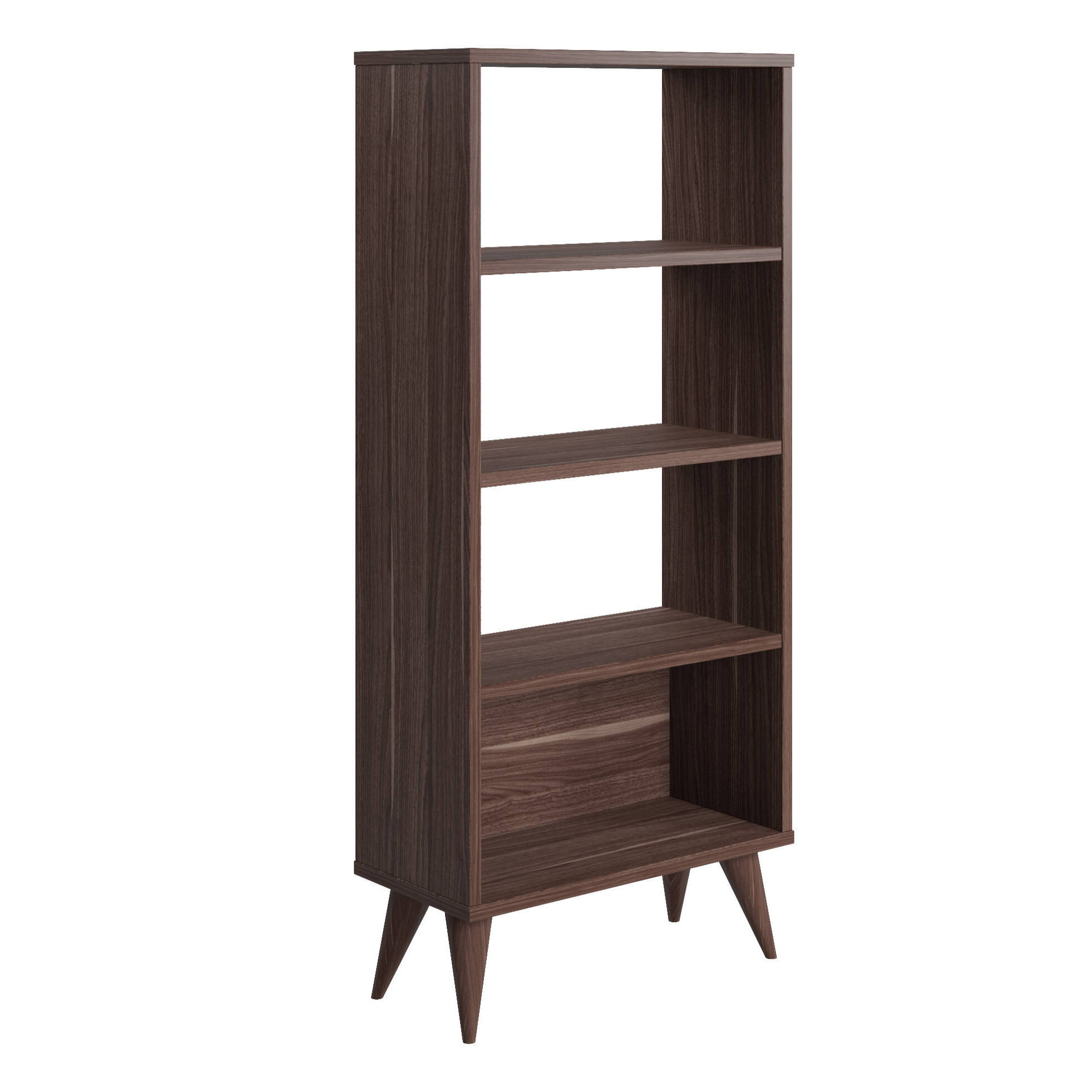 Libreria verticale con quattro scomparti, cm 54 x 25 x 121, colore noce