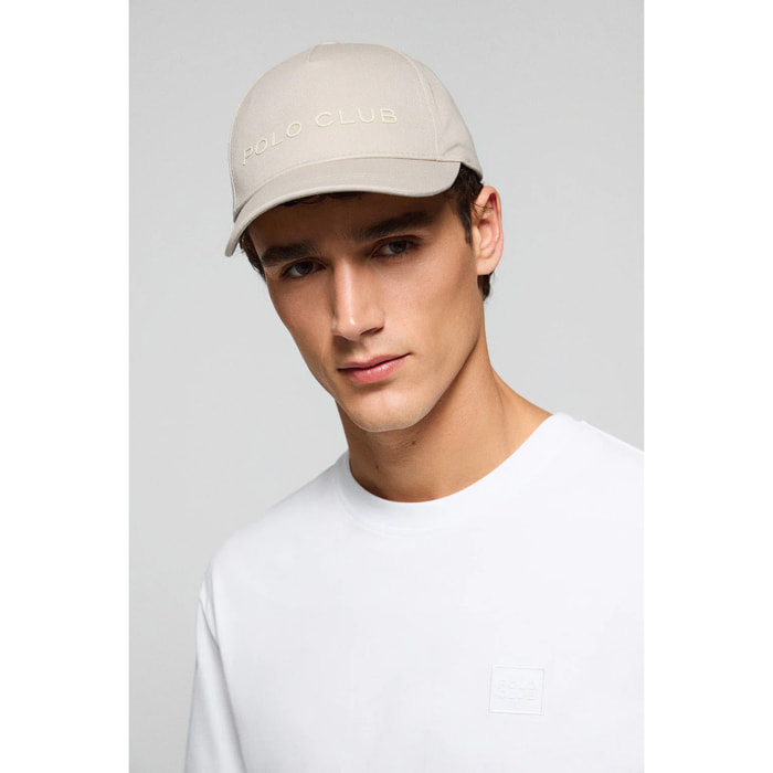 Cappellino beige con logo in gomma e print Polo Club