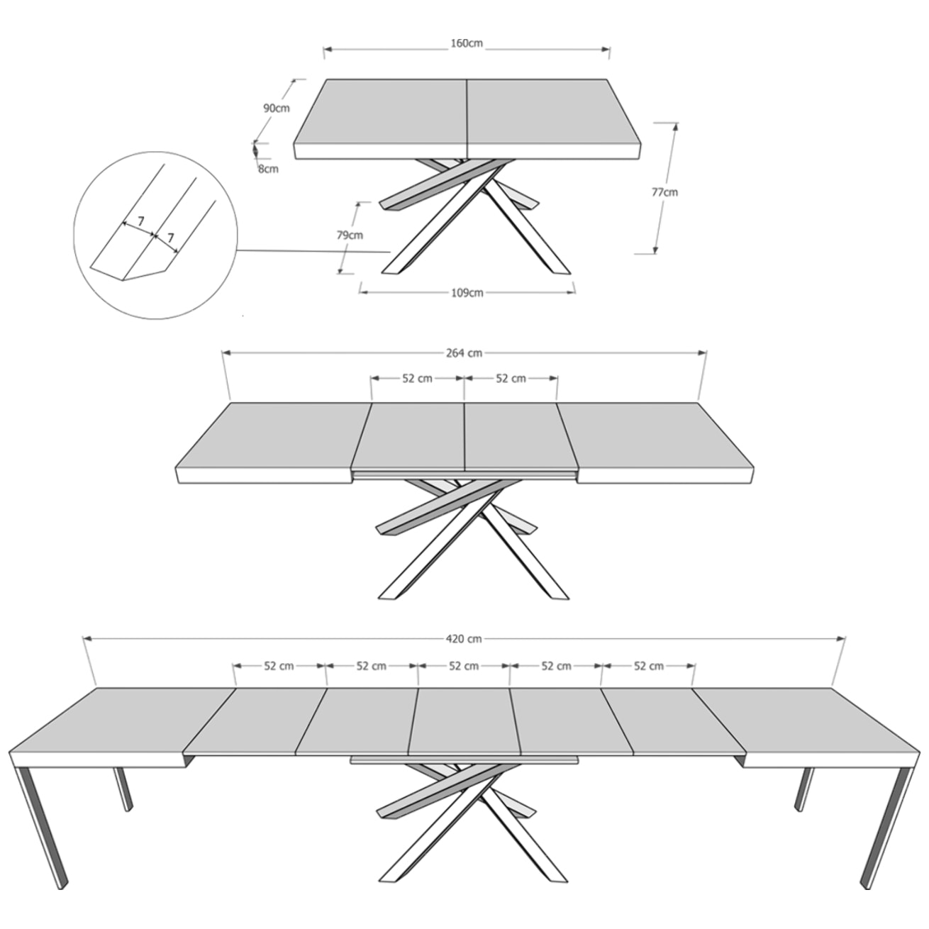 Table extensible 90x160/420 cm Volantis cachemire pieds anthracite
