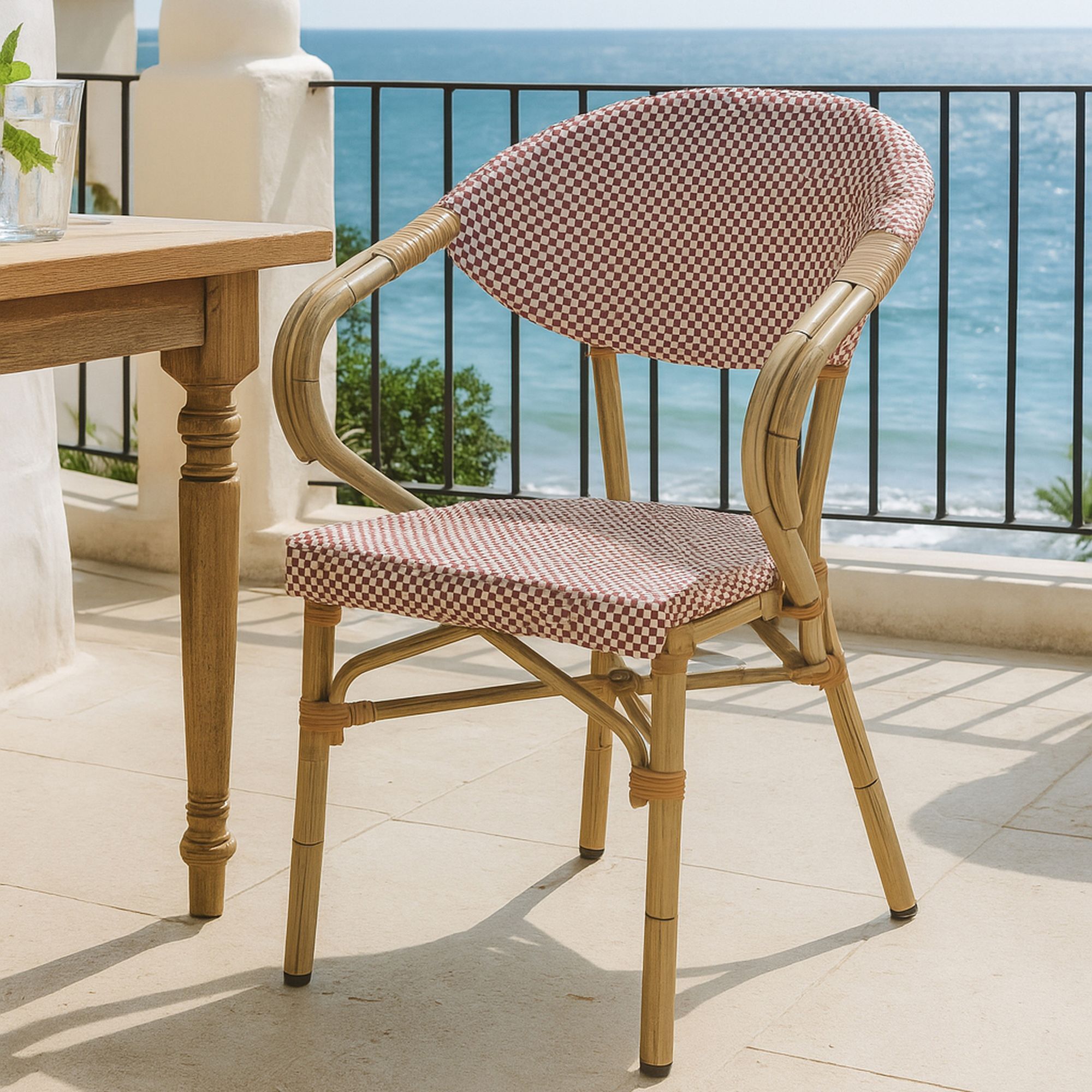 Lot de 2 fauteuils de table extérieur en textilène rouge AMALFI