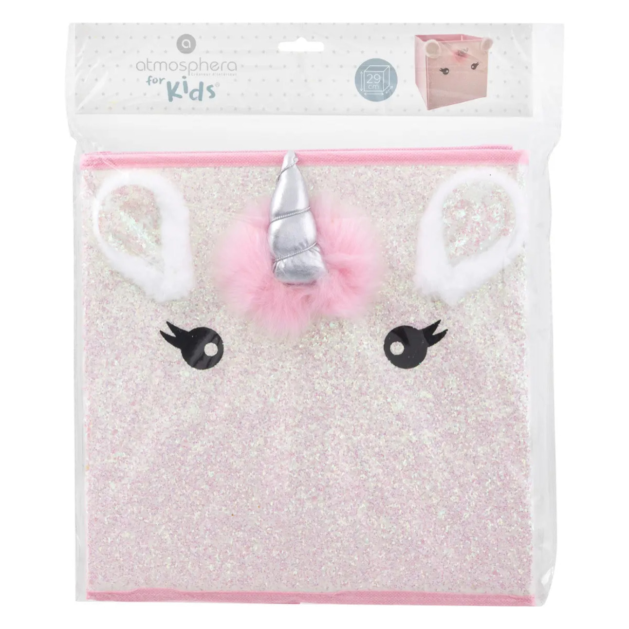 Bac de rangement licorne rose 29x29cm