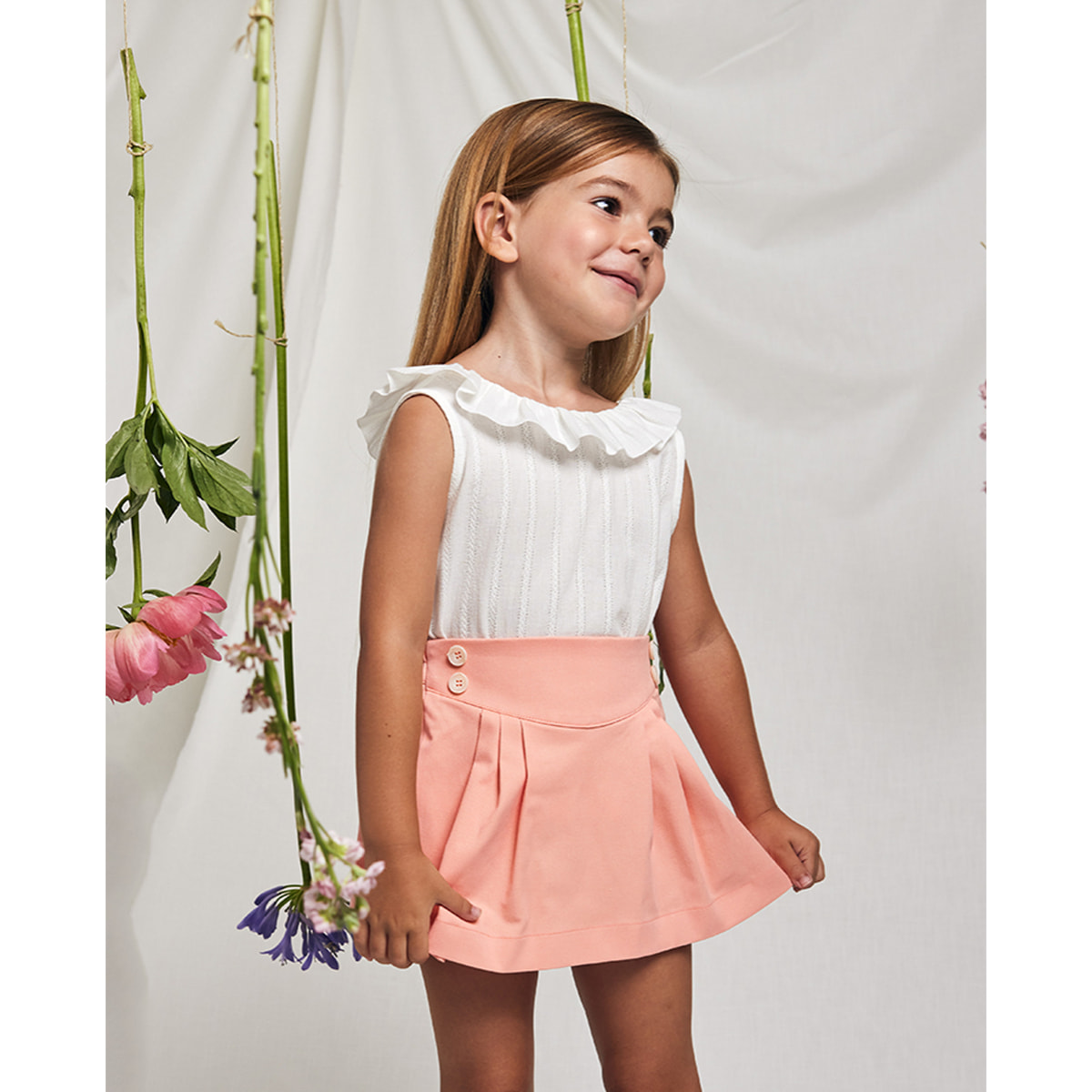 BLUSA CUELLO VOLANTE CENEFA ROMBOS BLANCO