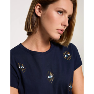 Camiseta Manga Corta Azul Marino - Olhosa