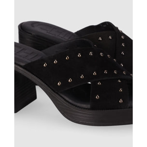 Sandalias de Serraje - Negro - Tacón: 8 cm