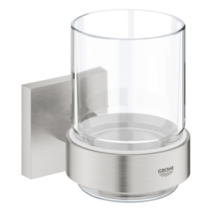 GROHE QuickFix - Start Cube - Verre en cristal avec support - Fintion Supersteel 41097DC0 (à visser ou à coller)