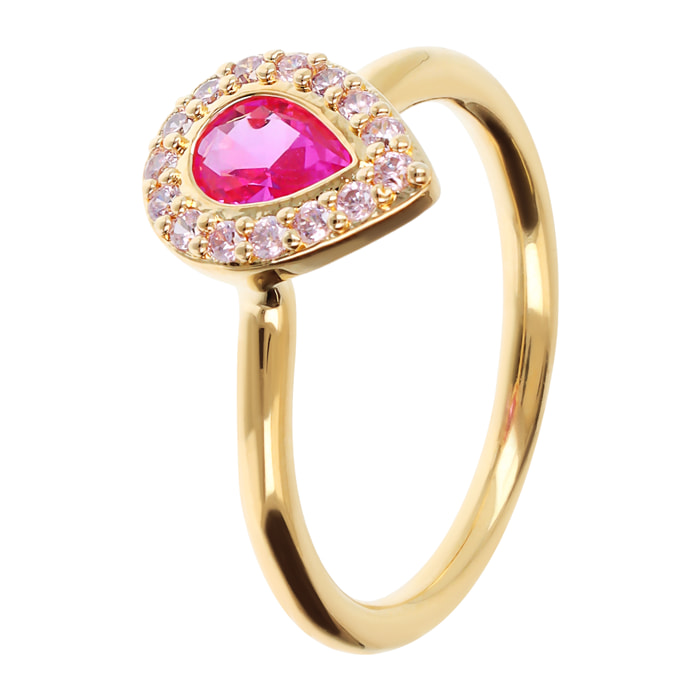 Anello Solitario Golden con Goccia in Cubic Zirconia Rosa