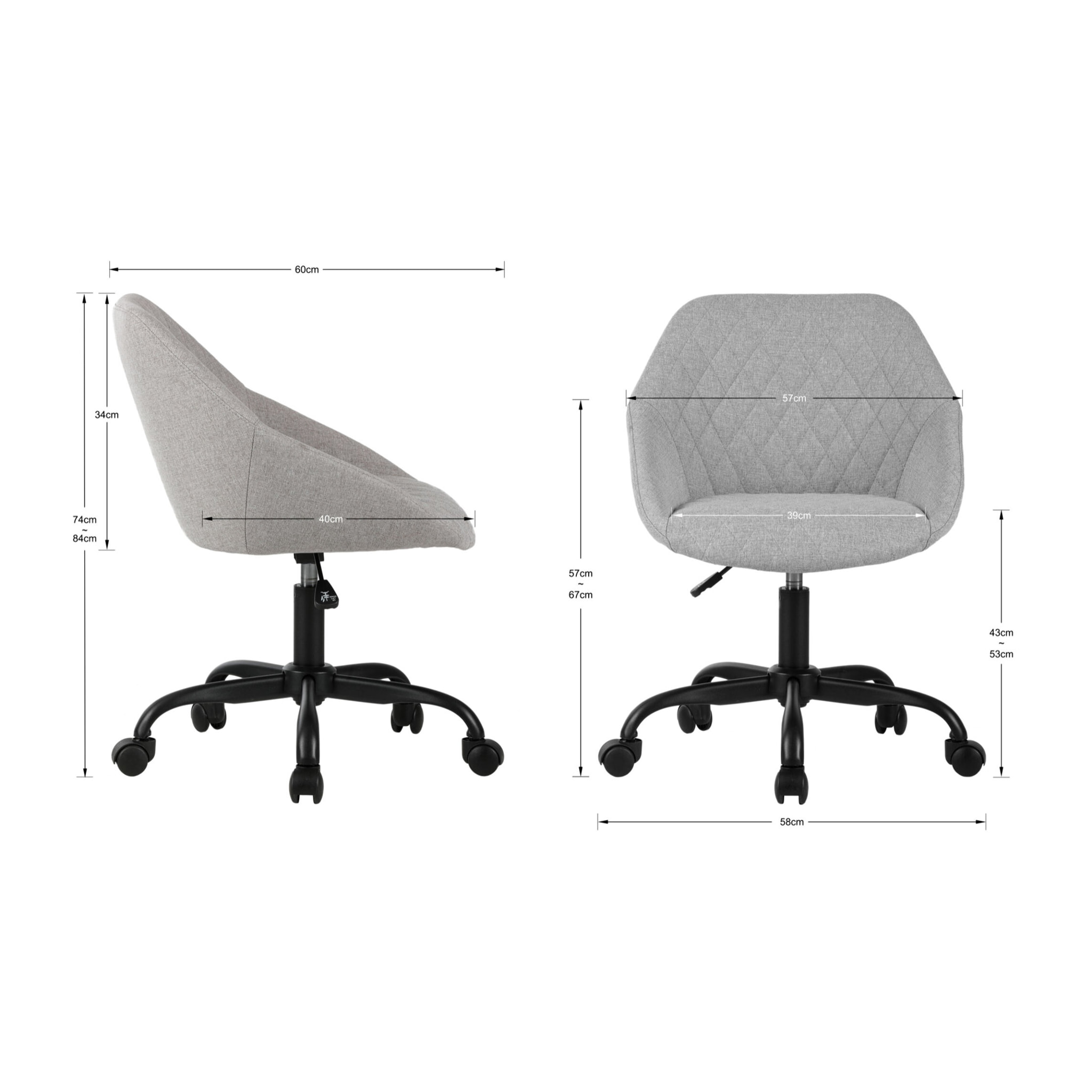 Silla de estudio Lucie tela gris 84x58x60 cm