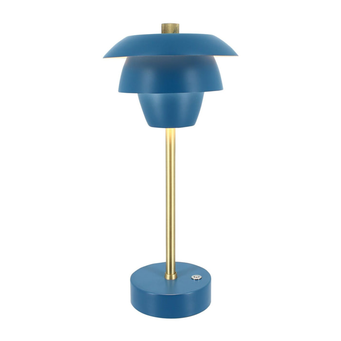 Lampe à poser rechargeable en métal bleu et doré MOXY